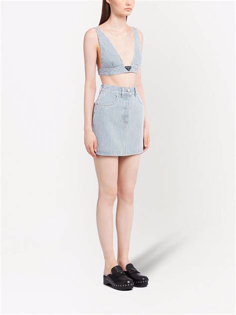 prada striped denim crop top|Striped Denim Crop Top By Prada .